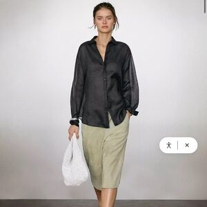 🆕 MASSIMO DUTTI Flowing V-neck Blouse Black Long Sleeve NWT Women’s Size Medium